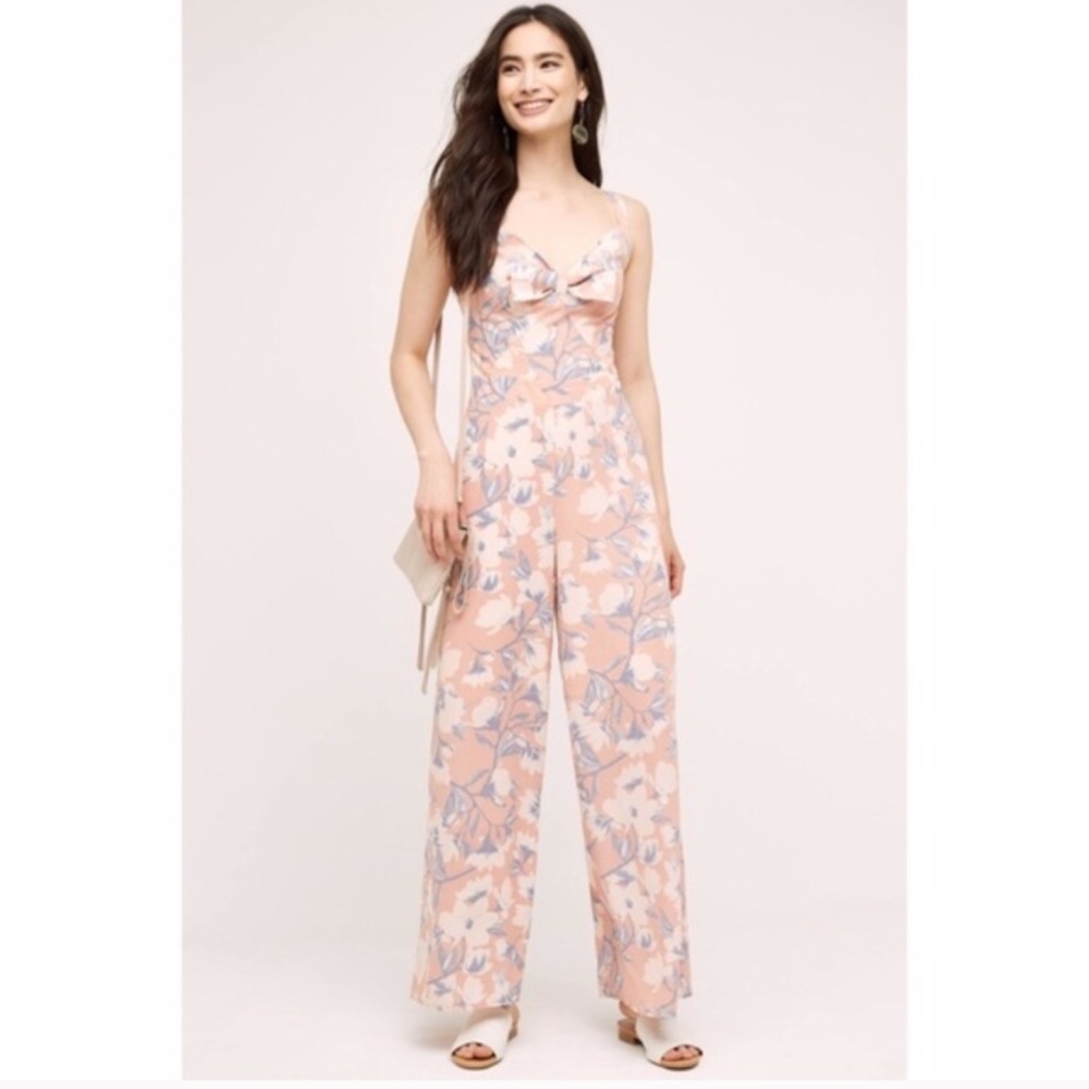 NWT Anthropologie Paper Crown Bowed Peach Jumpsuit Size Medium